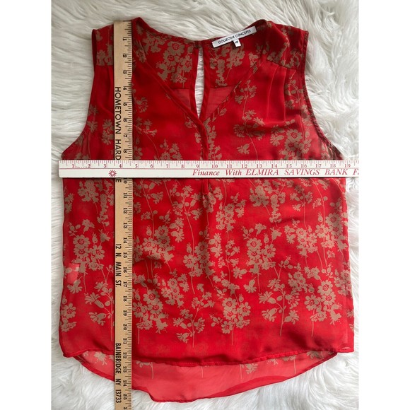 Collective Concepts Sleeveless Womens Red Floral Sheer Blouse MP - Picture 7 of 12